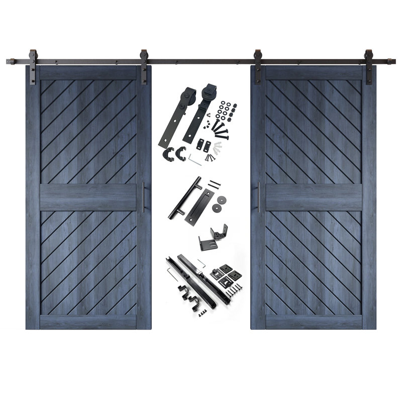 Homacer Navy : ensemble de portes coulissantes Ã  deux battants, motif Ã  rayures obliques, non montÃ©es et prÃªtes Ã  l'emploi, avec tringle de 13 pieds et kit de quincaillerie pour installation sans contournement, pour usage intÃ©rieur uniquement