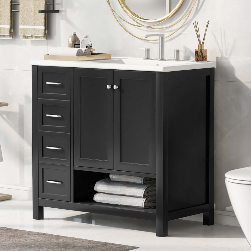 Meuble-lavabo 36 po avec comptoir d'évier, Argent argent, Noir, noir, noir, noir