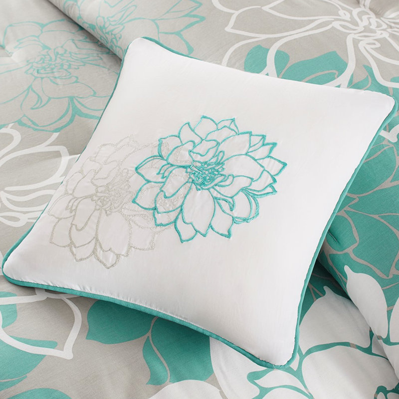 Ensemble d'édredon pour lit simple / simple TG - Imprimé en coton avec noyau, motif floral, jupe de lit, 2 taies décoratives, 3 coussins décoratifs pour une apparence de chambre à coucher élégante avec imprimé fascinant, bourre, tranquillité embelli