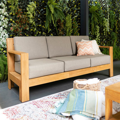 Chaney 78.75'' Wide Rectangle Teak Patio Sofa with Sunbrella® Cushions