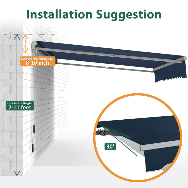 10x8 ft. Powered Retractable Patio Awnings, Outdoor Sunshade Canopy with Remote, Navy