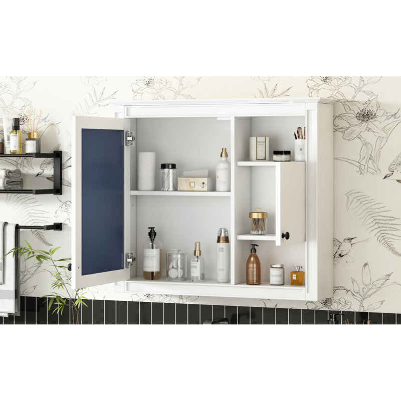 Armoire murale blanche pour salle de bain 32 po avec miroir et 3 tablettes de rangement réglables