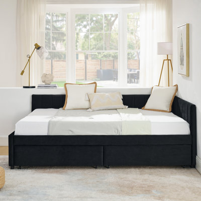 Full Size Upholstered Daybed With Velvet Material And Two Drawers, Comfortable , Modern For Living Room Size, Velvet, Daybed, , Mid - Century Modern,