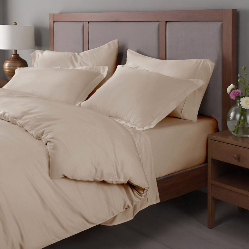 Certified Egyptian Cotton 400 Thread Count Solid Luxury Duvet Cover Set With Pillow Shams, Tan