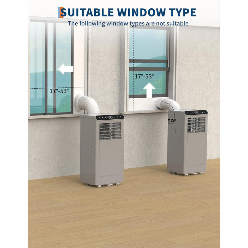 Climatiseur portatif 10000 BTU pour les pièces jusqu'à 550 pieds carrés - Unité de refroidissement 3-en-1 avec déshumidificateur, ventilateur et ensemble de fenêtre - télécommande, affichage DEL, minuterie 24H
