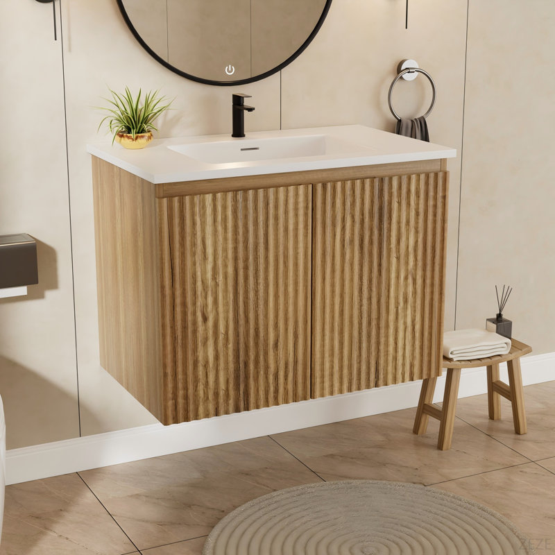 Armoire murale pliante 30 po en chêne Gloden avec évier crème - Installation brevetée en 1 minute, peu encombrante et facile à assembler, style moderne