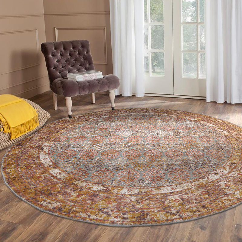 Kinslee Traditional Bordered Low Pile Performance Area Rug, Round 6'7"