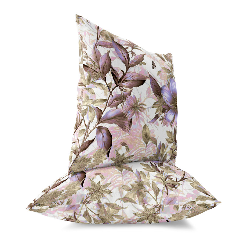 Pink and Gold Floral Faux Suede Square Throw Pillow