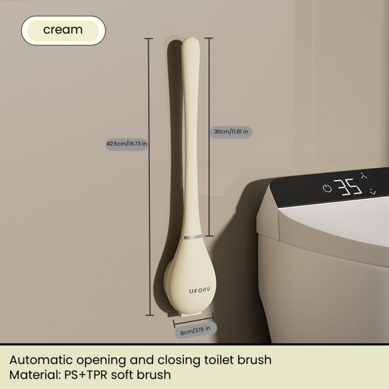 Toilet Brush with Holder, Automatic Open Close Wall-Mounted System, No-Slip Grip & Quick-Dry Ventilated Holder, Space-Saving for Modern Bathroom