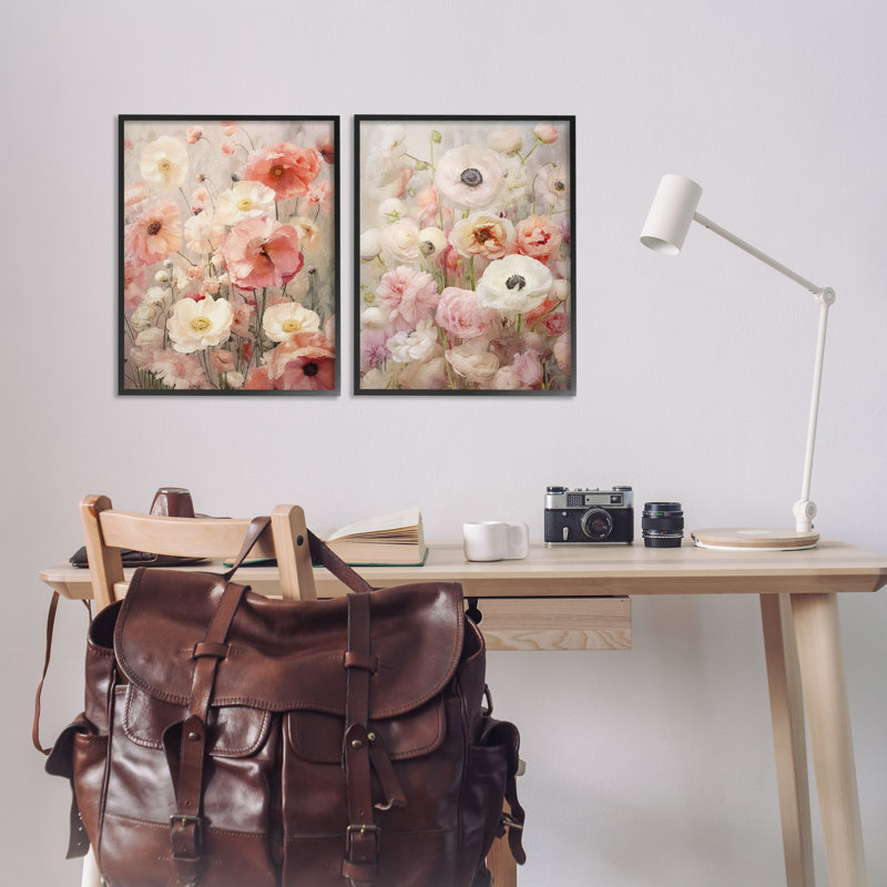 «Blush Floral Flowers», ensemble de 2 giclées encadrées par RileyB, Giclée encadrée noir minuit, H 20 po x l 16 po