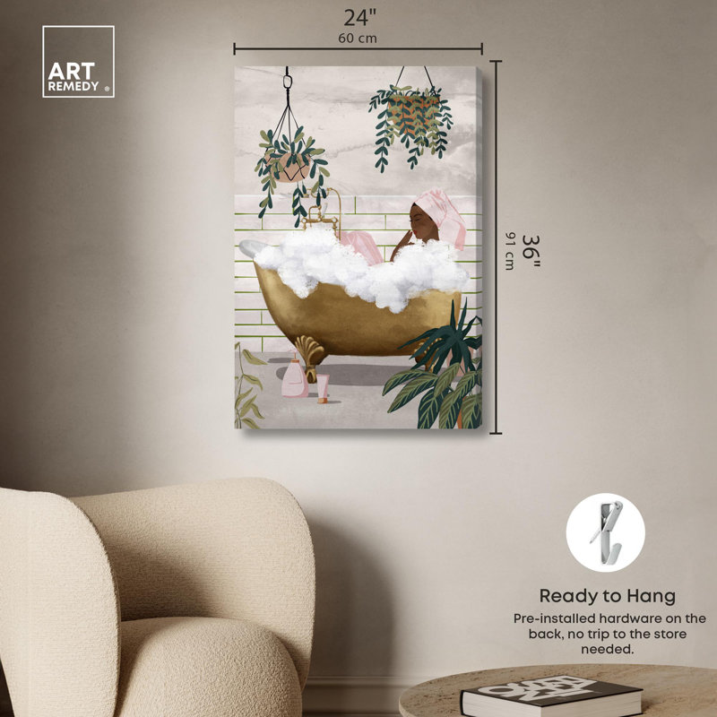 «Botanical Bathtime Lounge», reproduction d'art sur toile tendance par Art Remedy, H 36 po x l 24 po