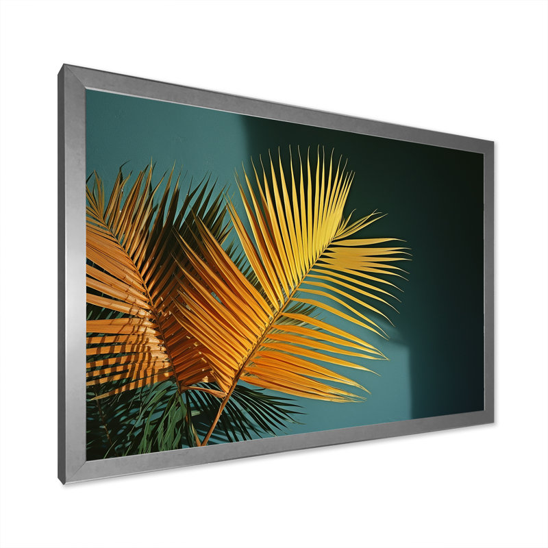 «Yellow Palm Trees Bouquet Still Life» sur toile, Cadre photo argenté, H 30 po x l 40 po x P 1,5 po