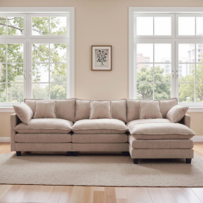 Canapé modulaire en chenille 108 po avec repose-pieds 108 po, siège en forme de L avec poches latérales et 5 coussins