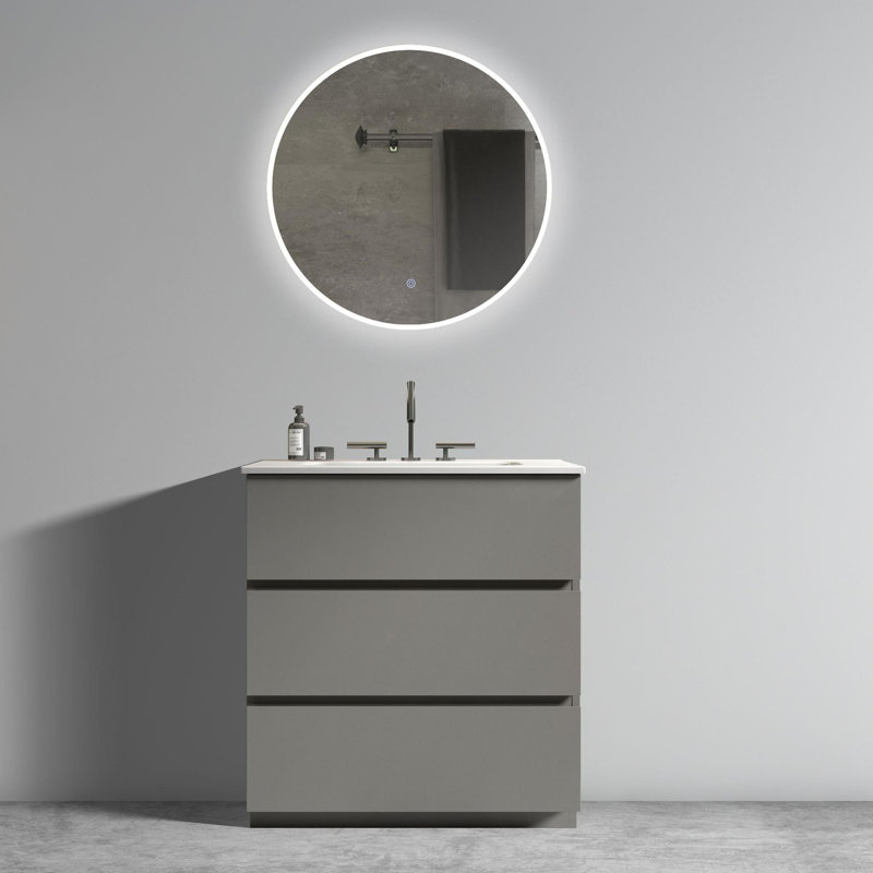 Meuble-lavabo de salle de bain avec lavabo, Gris, 30"
