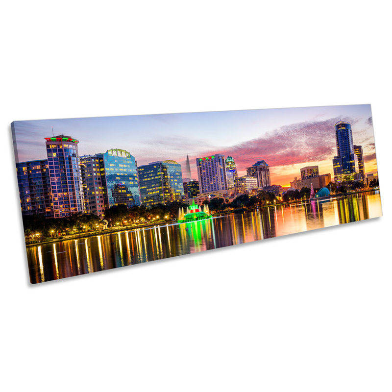Orlando Florida Skyline Sunset - Wrapped Canvas Panoramic Print,  30.48cm H x 91.44cm W 