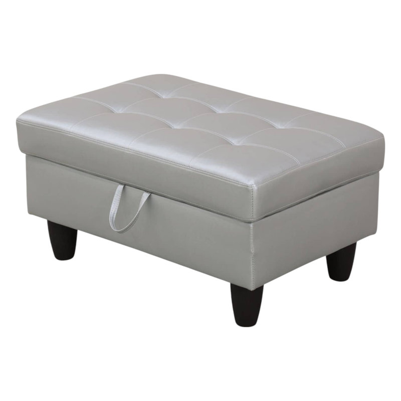Faux Leather Storage Ottoman, Silver Gray Faux Leather