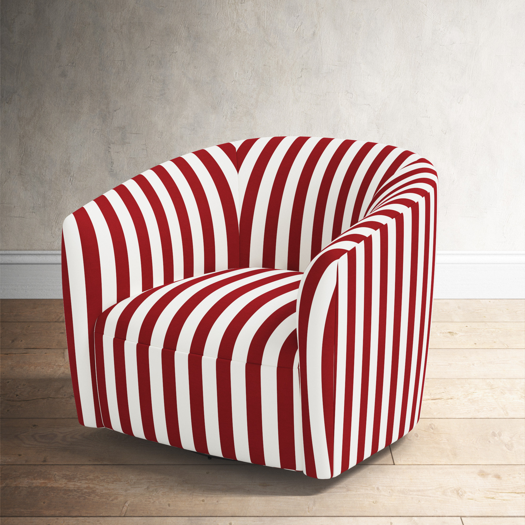 Marita Upholstered Swivel Barrel Chair, Canopy Stripe Red