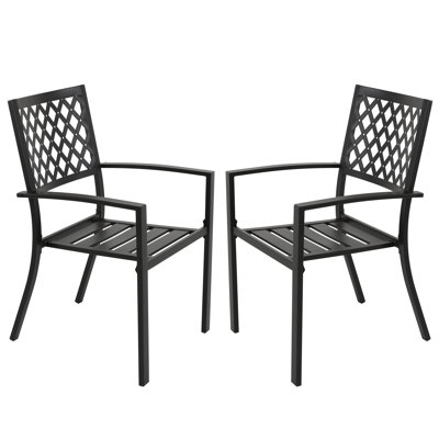 Hughey Patio 2-Piece Dining Chair Set, Powder-coated Iron Frame, Black by Alcott Hill