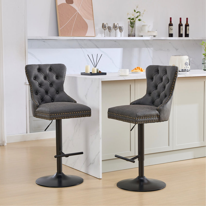 Cuir PU noir avec hauteur réglable et confortable de 2 chaises de bar, dossier pour îlot de cuisine noir, Noir