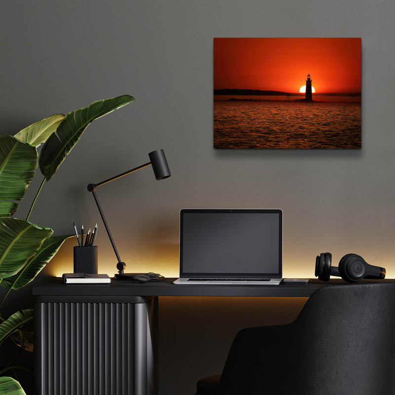 Art mural en verre Breakwater Bay «Sunrise At Ram Island Ledge» par Rick Berk, H 12 po x l 16 po x P 0,13 po