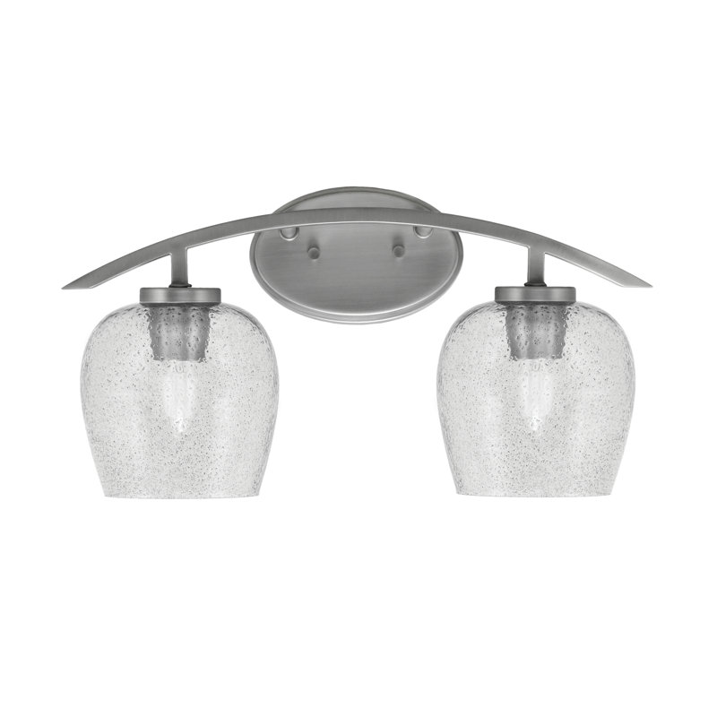 Barre d'éclairage de salle de bain 2 lumières avec verre à bulles 6 po Kurve, Argent argent, Fumée