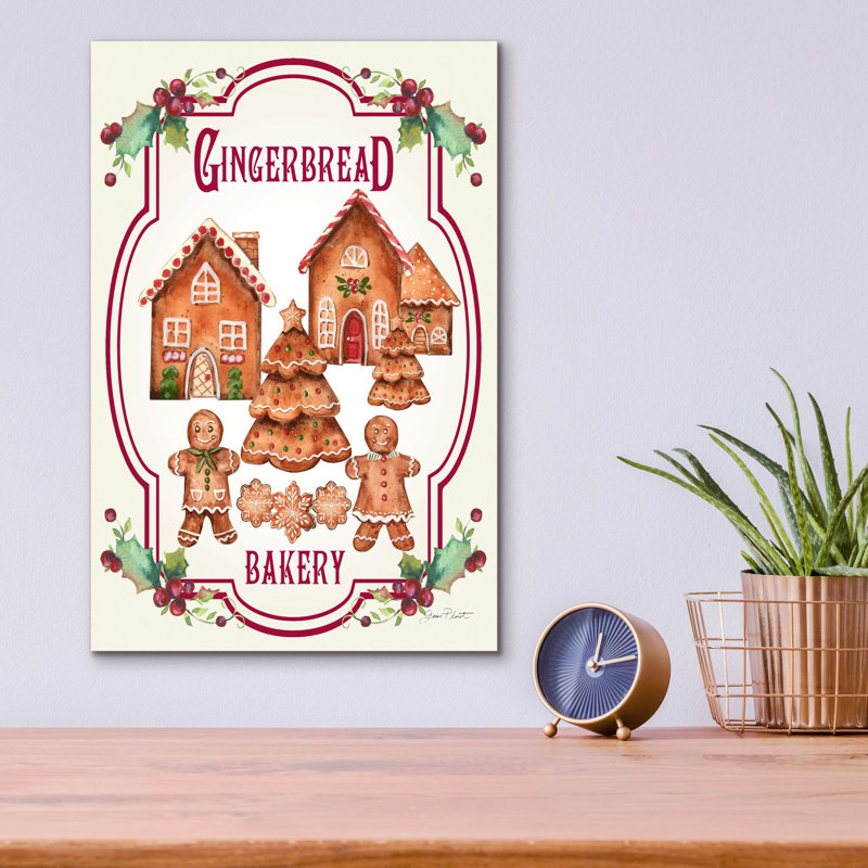 «Gingerbread Bakery Sign» par Jean Plout, art mural en verre acrylique, 12 po x 16 po, 12 po x 16 po
