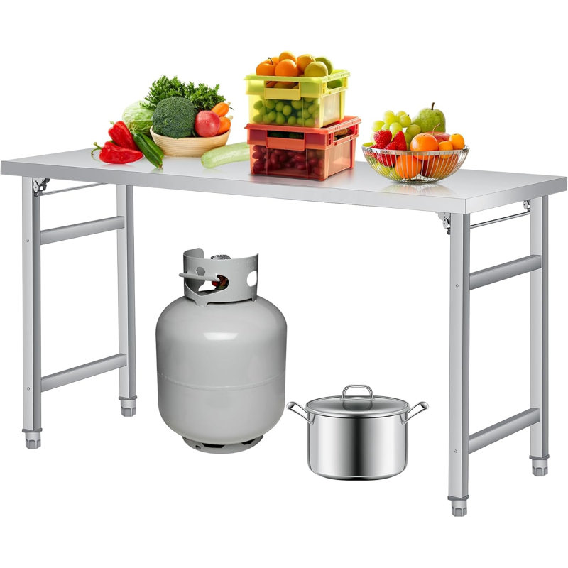 Table pliante en acier inoxydable 36 x 24 po, table de préparation commerciale de 660 lb, poste de travail portatif robuste à un niveau pour la cuisine, le restaurant, l’atelier et le garage