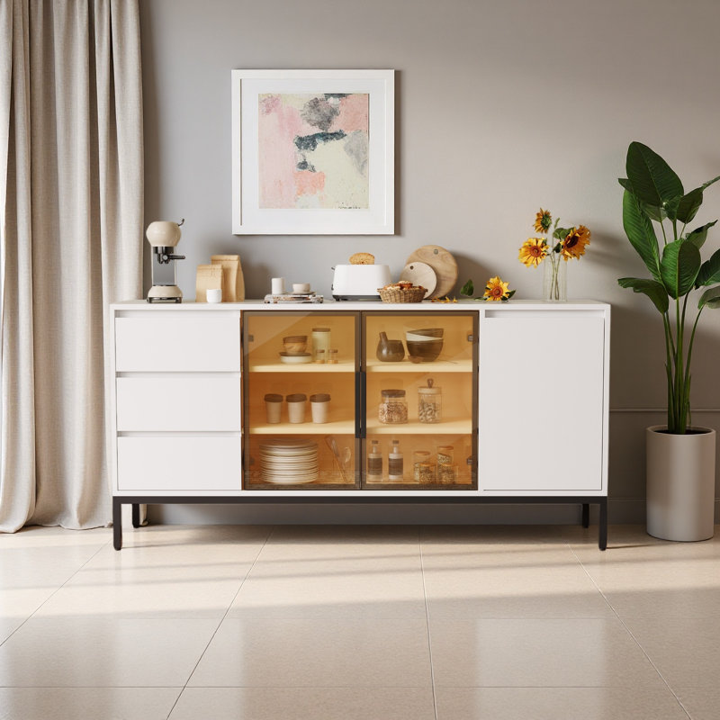 Buffet avec rangement, salle de rangement à panneau latéral de cuisine avec portes et 3 tiroirs, support de garde-manger, console, mobilier de table à manger, salle à manger de salon