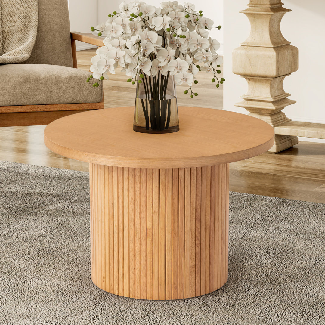 Charleily Solid Wood  Coffee Table Pedestal Round Sofa Side Table
