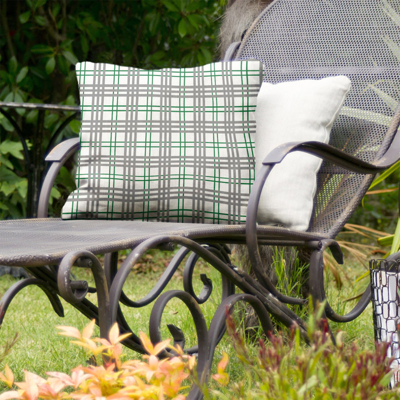Housse de coussin carré et insert, 16 po x 1 po, Polyester / bourre de polyester, Blanc / vert / argent