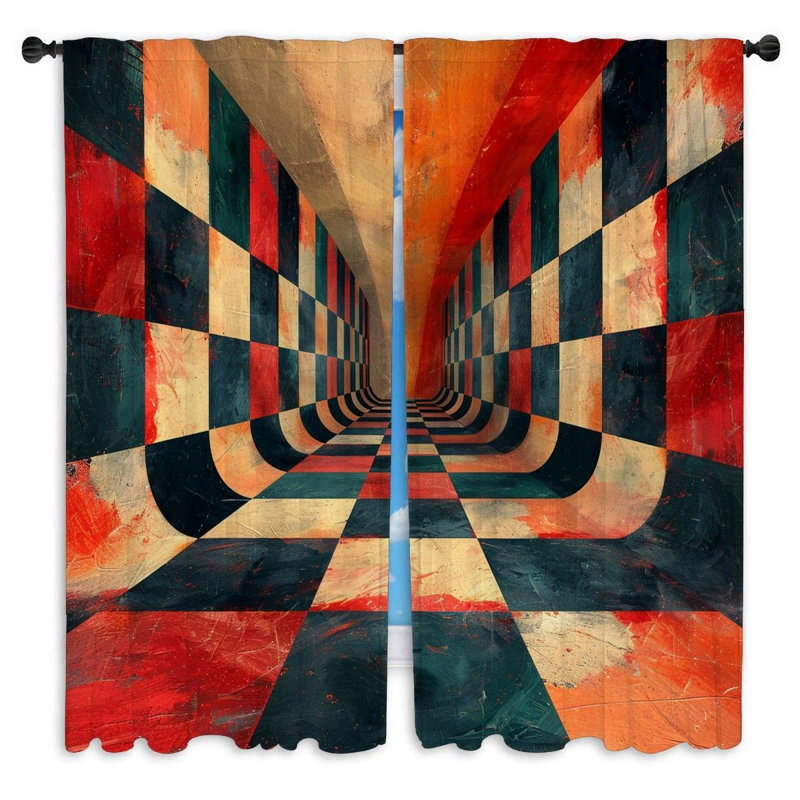 Rideaux de fenêtre de couloir à motifs géométriques abstraits - 2 panneaux, L 56 po x L 78 po