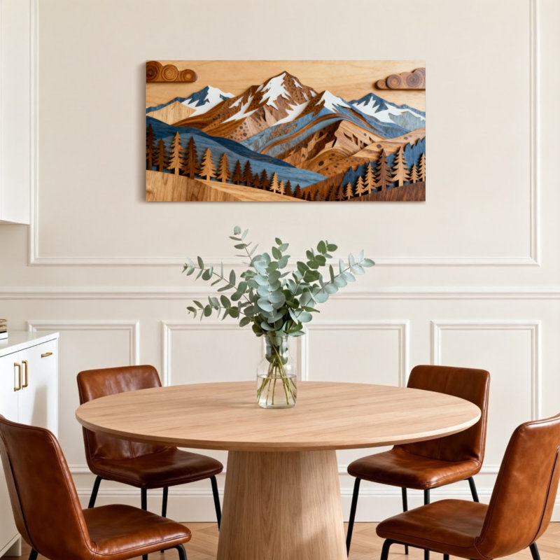 Paysage et nature Paysage de montagne avec arbres et neige, H 16 po x l 32 po