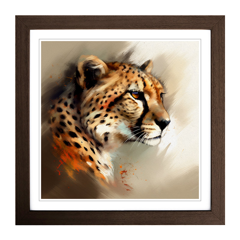 Cheetah Gestural Art No.2 - Single Picture Frame Print on Wood, Walnut