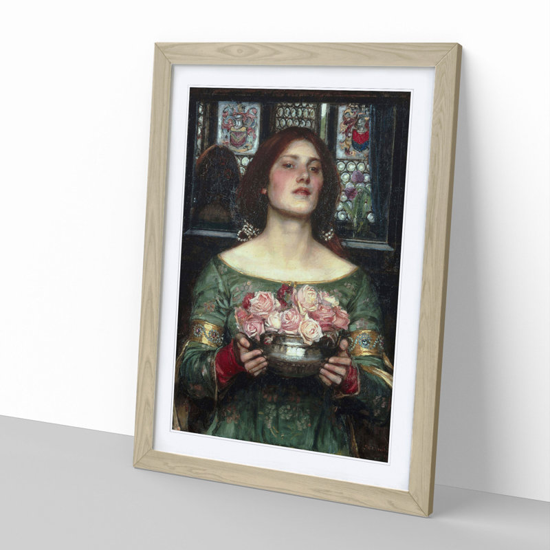 Girl with Flowers by John William Waterhouse - Picture Frame Painting, 65cm H x 48cm W x 2cm D, Oak Framed