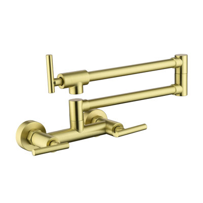 Kitchen Sink Faucet - Brass Pot Filler, Hot Cold Water, 3 Handles 2 Holes, Flexible Arm, Drip Prevention Commercial Brass, Splash- Water Flow, Drip-