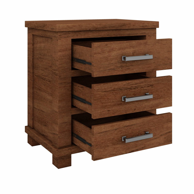 Ensemble de table de chevet rustique en bois massif à trois tiroirs Rustic