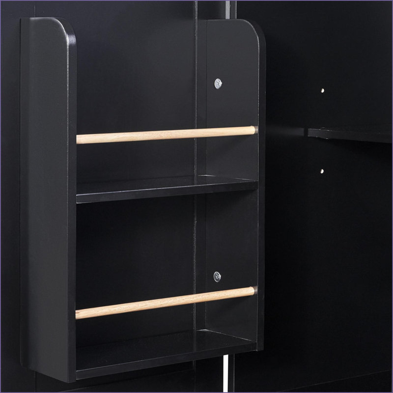 Kitchen Island with Storage, Wheels &amp; Rubber Wood Top | 3 Drawers, 2 Slide-Out Shelves | Black | Medium (40-55in), Kitchen Carts