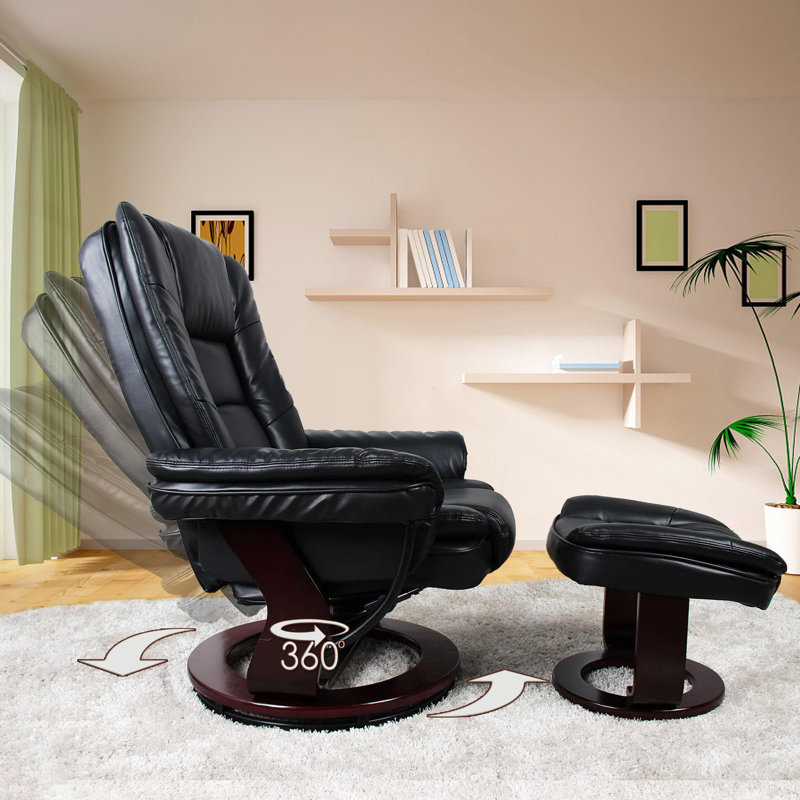 Black Faux Leather Swivel Recliner with Ottoman