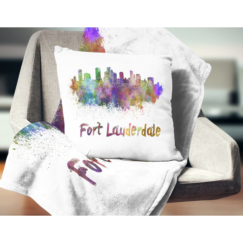Fort Lauderdale Skyline - oreiller imprimé paysage urbain, 16 po x 1 po, Coussin décoratif