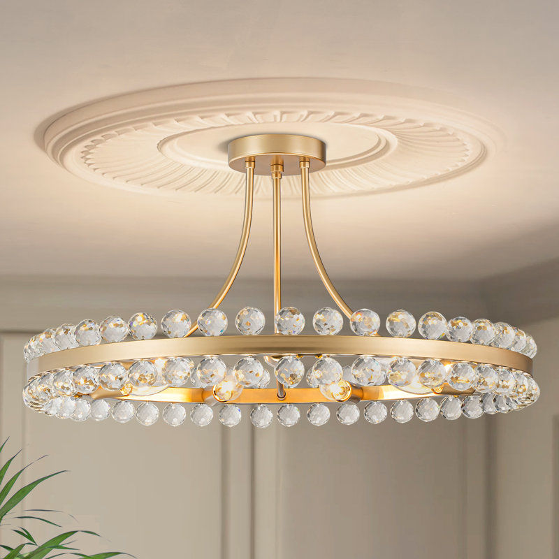 Jackeline 9 - Light 23.26'' Modern Glam Wagon Wheel Crystal Semi Flush Mount, Brass