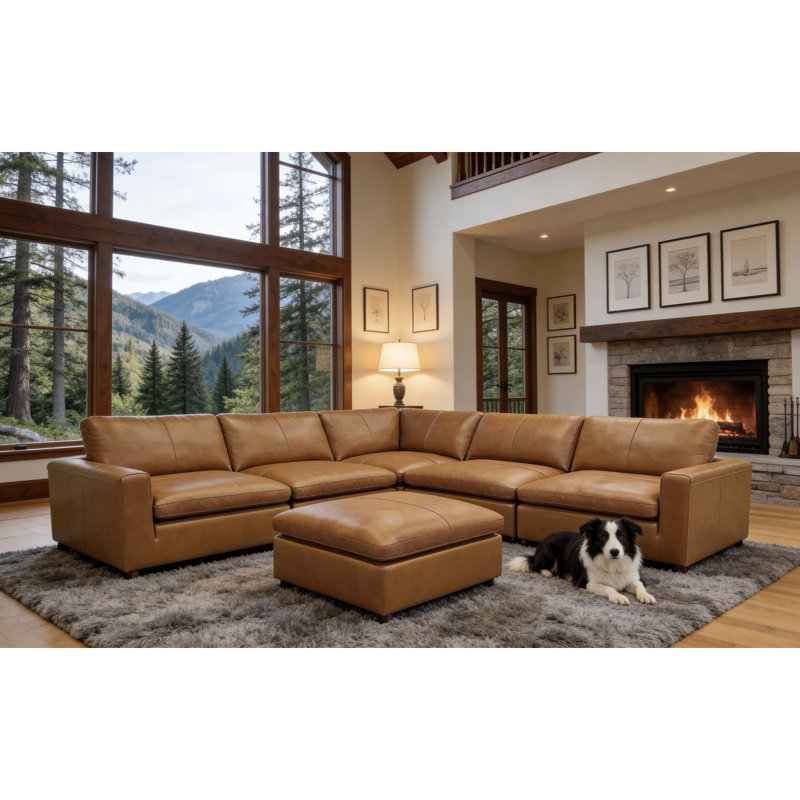 Canapé modulaire en cuir rembourré, Gingembre gingembre