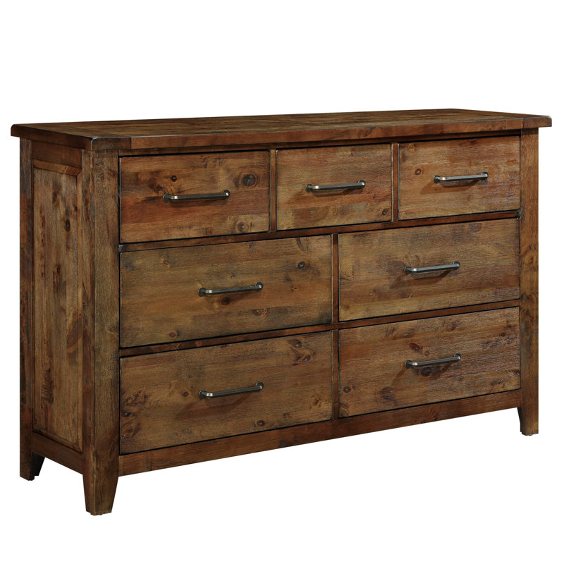 Commode en bois, 7 tiroirs de style transitionnel pour chambre à coucher