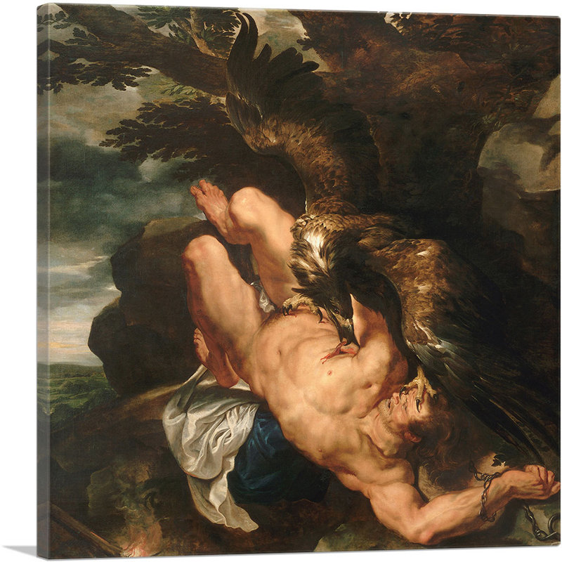«Prometheus Bound» par Peter Paul Rubens - reproduction d'art sur toile tendue, H 36 po x l 36 po x 1,5 po