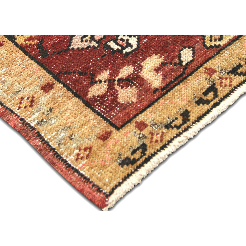 Tapis unique en laine noué à la main de style années 1960 de 4 pi 10 po x 8 pi 3 po rouge / jaune