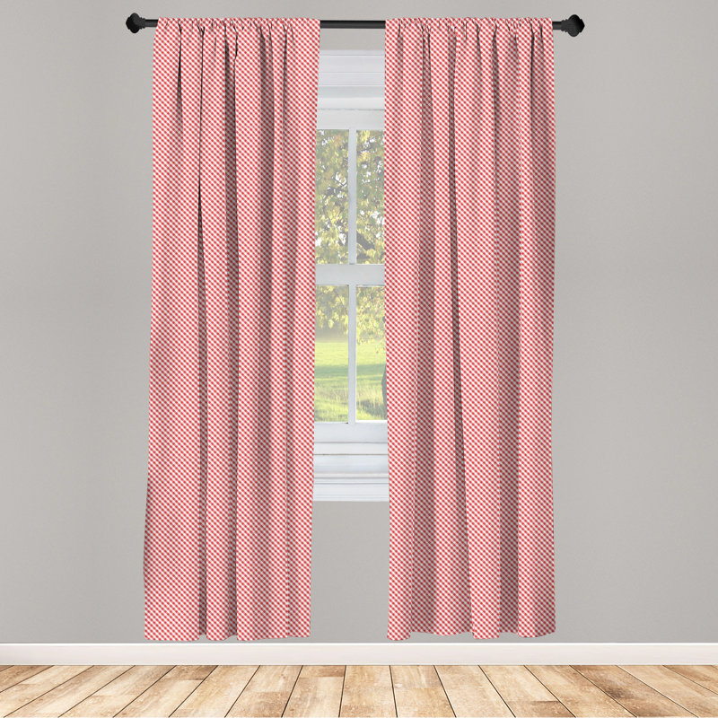 Checkered Semi-Sheer Rod Pocket Sliding Panel, 28" x 63", Red