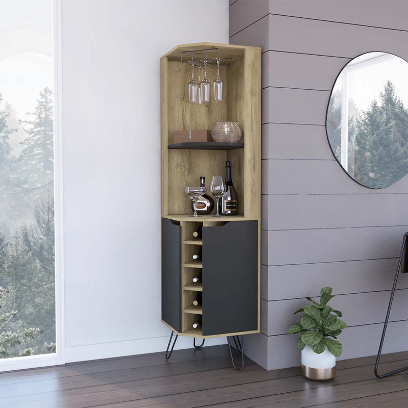 Armoire de bar à 2 tablettes et 6 bouteilles Branford Macadamia , Beige