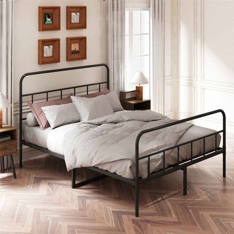 Latanja Metal Platform Bed Frame with Headboard, Queen
