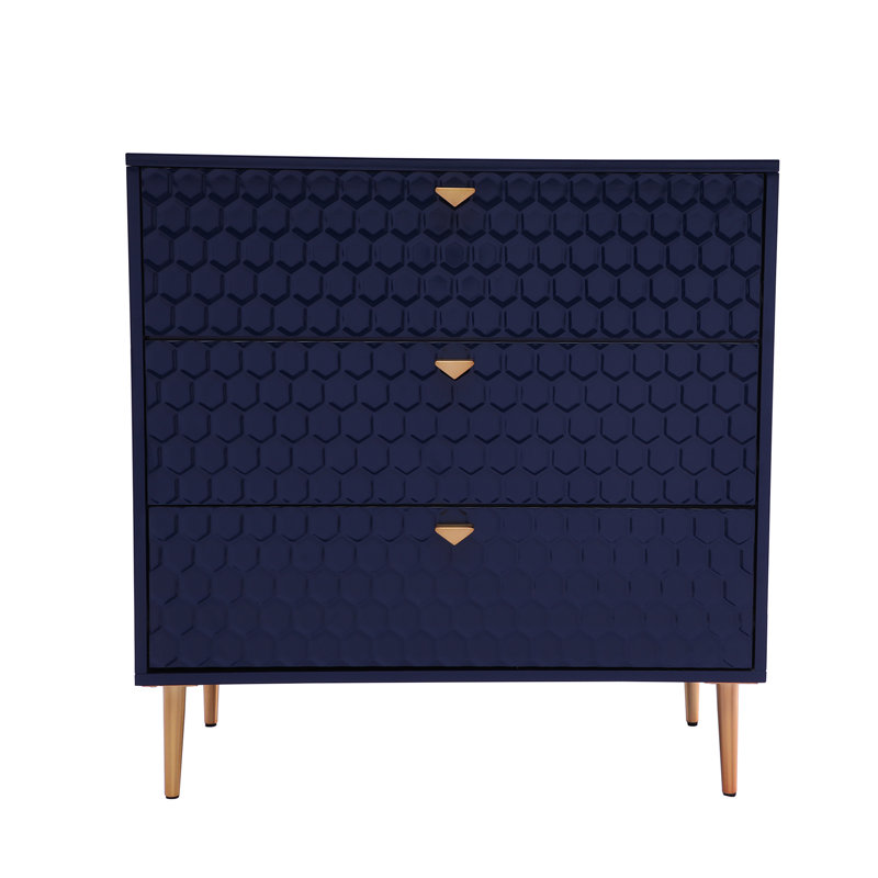 Commode haute et commode à 3 tiroirs haute brillance 32 po, Bleu