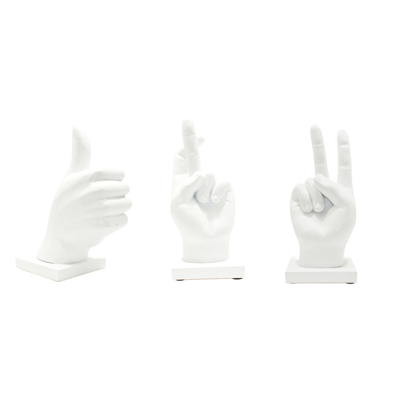 Adam & Friends Home Decor Fingers Crossed, Peace Sign, Thumbs Up Sculpture | 3-Piece |, White