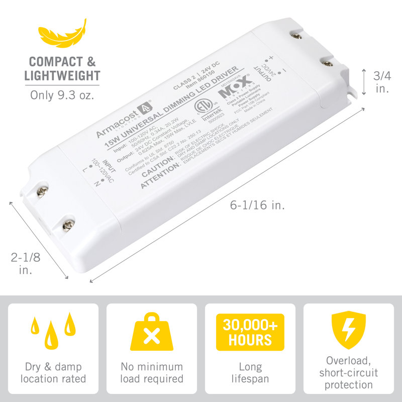 15-Watt Universal Dimming LED Driver, 24-Volt DC